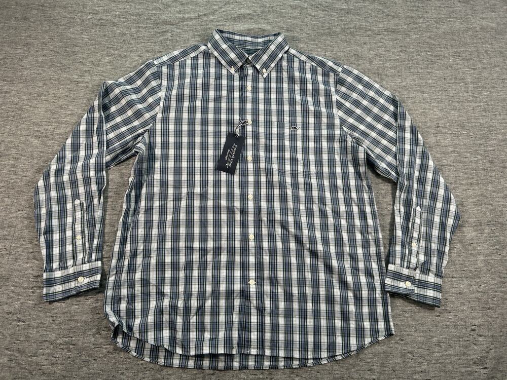 Vineyard Vines Mens Large Swellstorm Plaid Perfect Wash Poplin Button Down Shirt